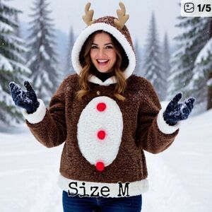 Ugly Christmas Sweater Fleece Hoodie It's Our Time Size M